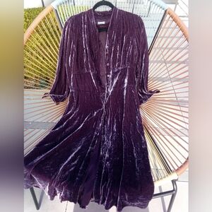 Stunning Velvet Eggplant Lined Buttoned Midi Trending Jacket Sz 10